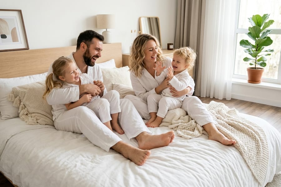 Happy family enjoying their Latexo mattress